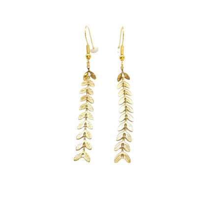 earrings steel gold long leaf1